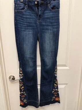Ashley Mason Dark Blue Embroidered Flare Jeans